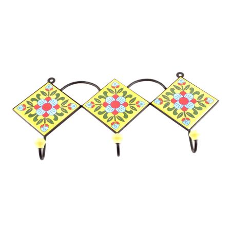 Yellow Turquoise Ceramic Floral Tiles Hooks Online